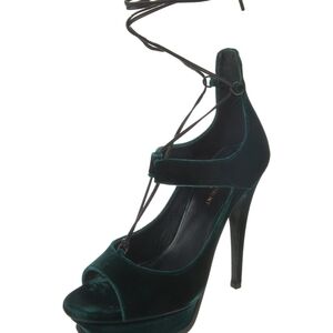 Saint Laurent Dark Green Velvet Heels